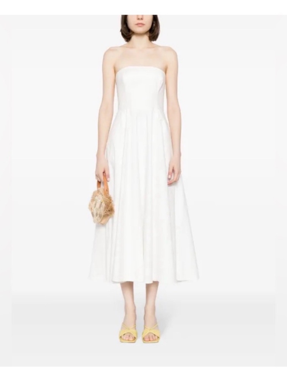 Reformation Strapless Cream Midi Dress with Pockets - Picture 2 of 3
